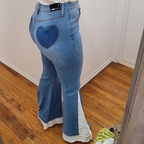 Heart colorblock flare jeans #7,9,11 - Picture 4 of 15